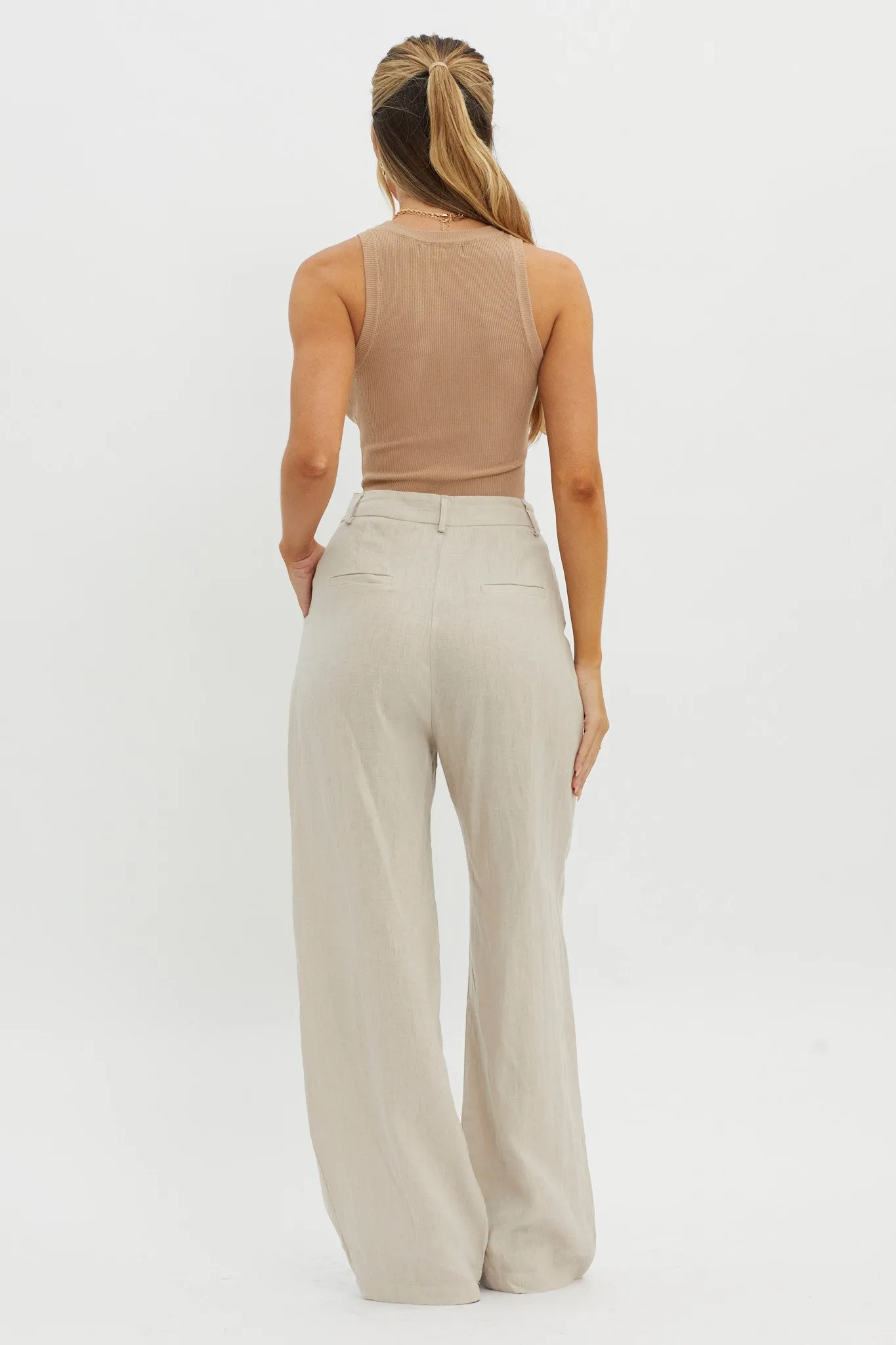 Dodie Straight Leg Trouser Pants Linen Oat