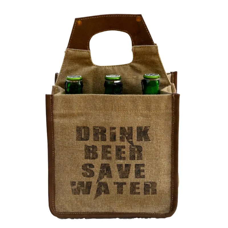 Drink Beer Save Water 6 Pack Canvas Tote