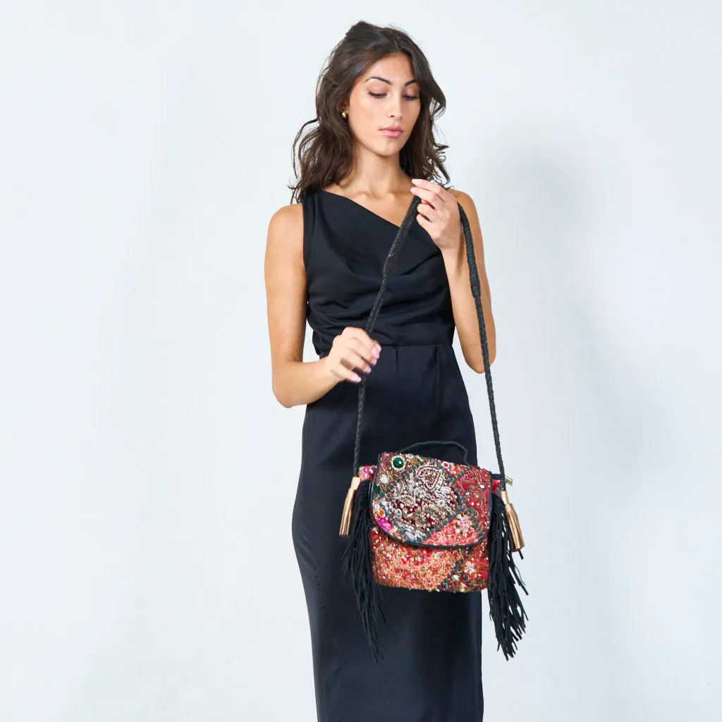 Embellished boho fringe crossbody bag wholesale