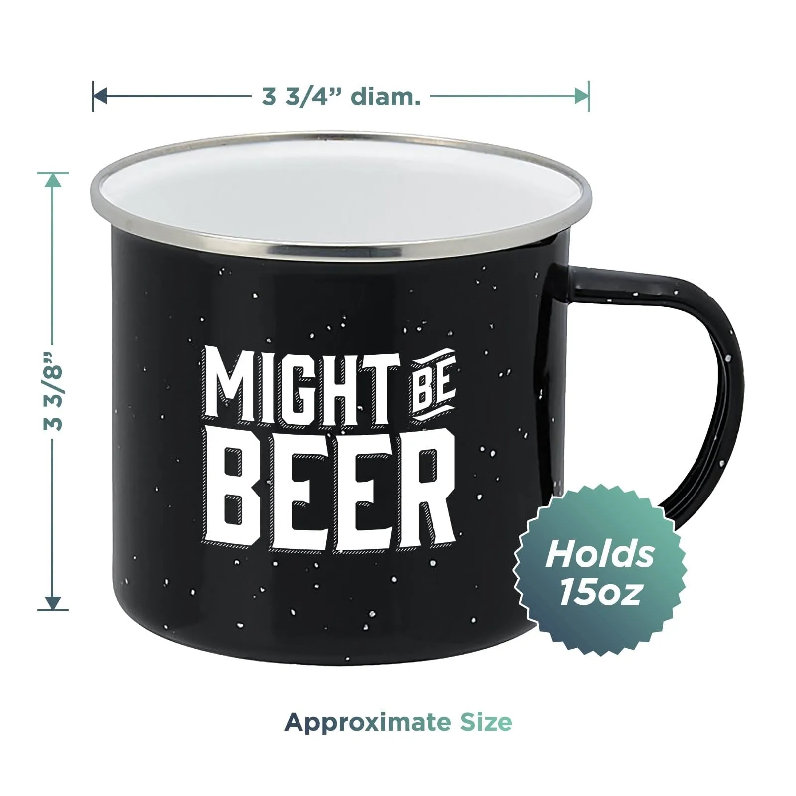 Enamel Camping Coffee Mug "Might Be Beer" Large Tin Cup 15 Ounce , (Midnight Black)