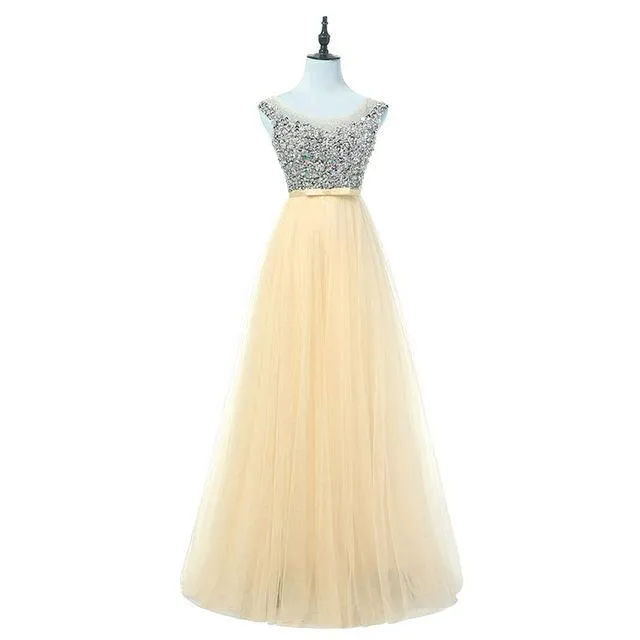 FADISTEE New arrival luxury long style dresses bling beading tulle evening dresses prom party crystal pearls floor length