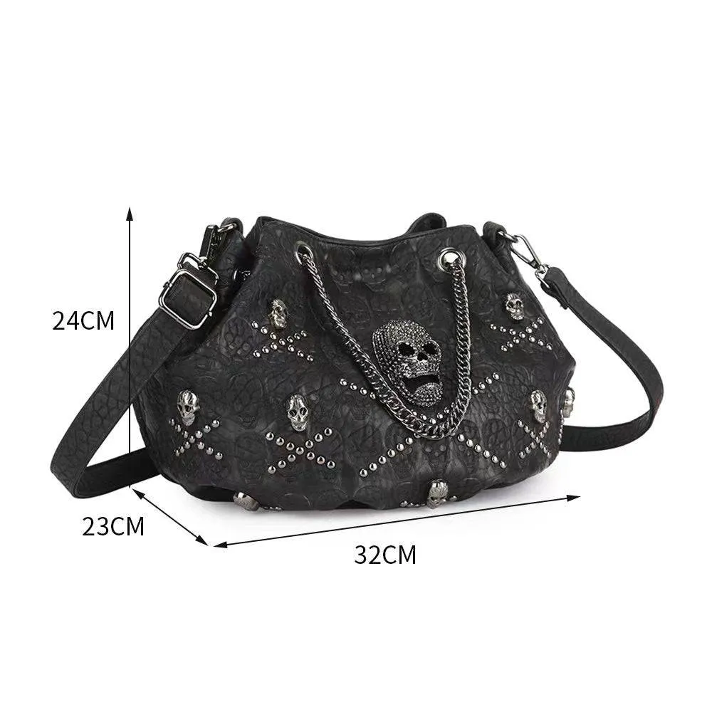 Fashion Punk Bags Studded Skull Bucket Handbag