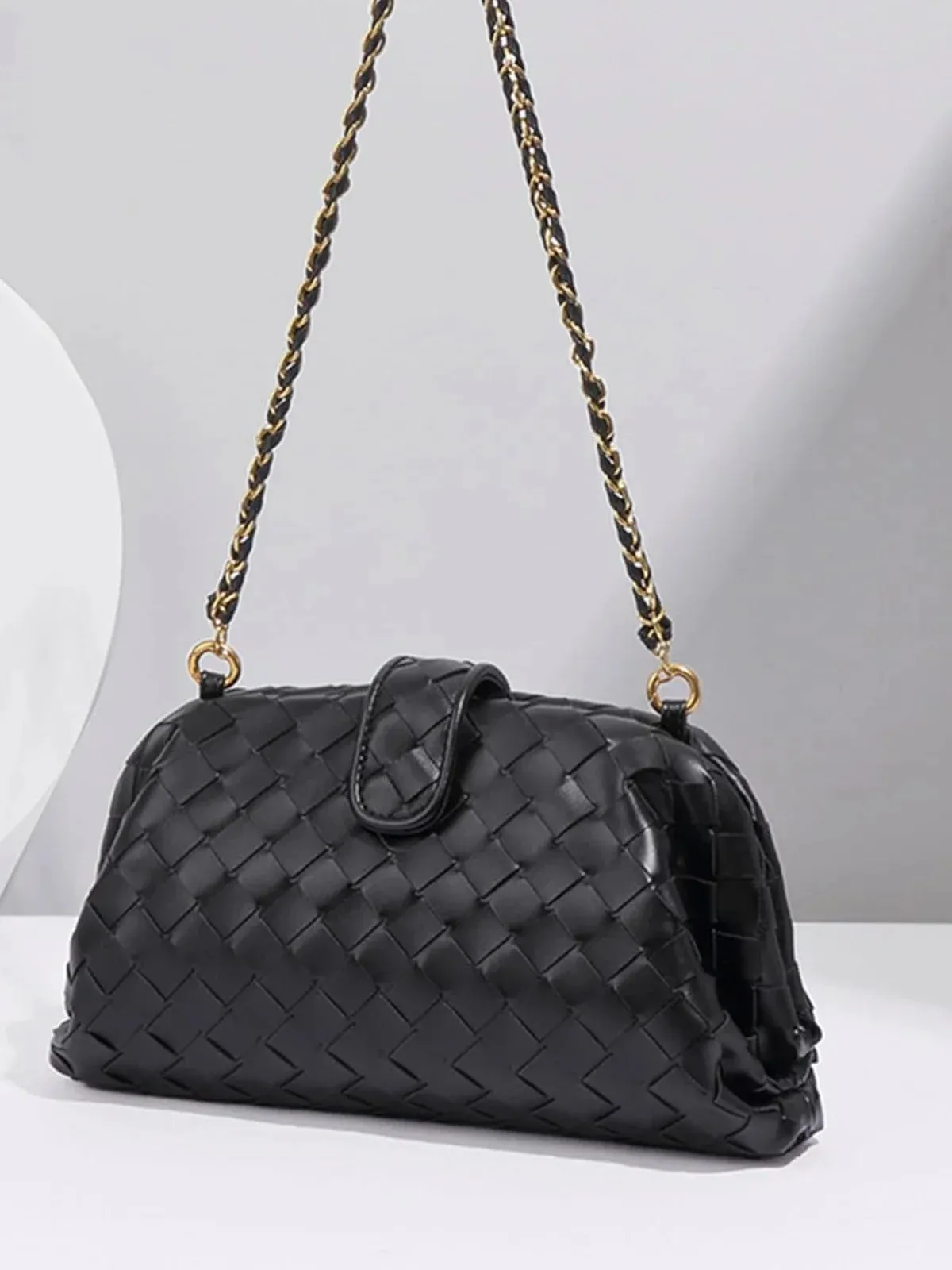 Faux Leather Braided Chain Handbag