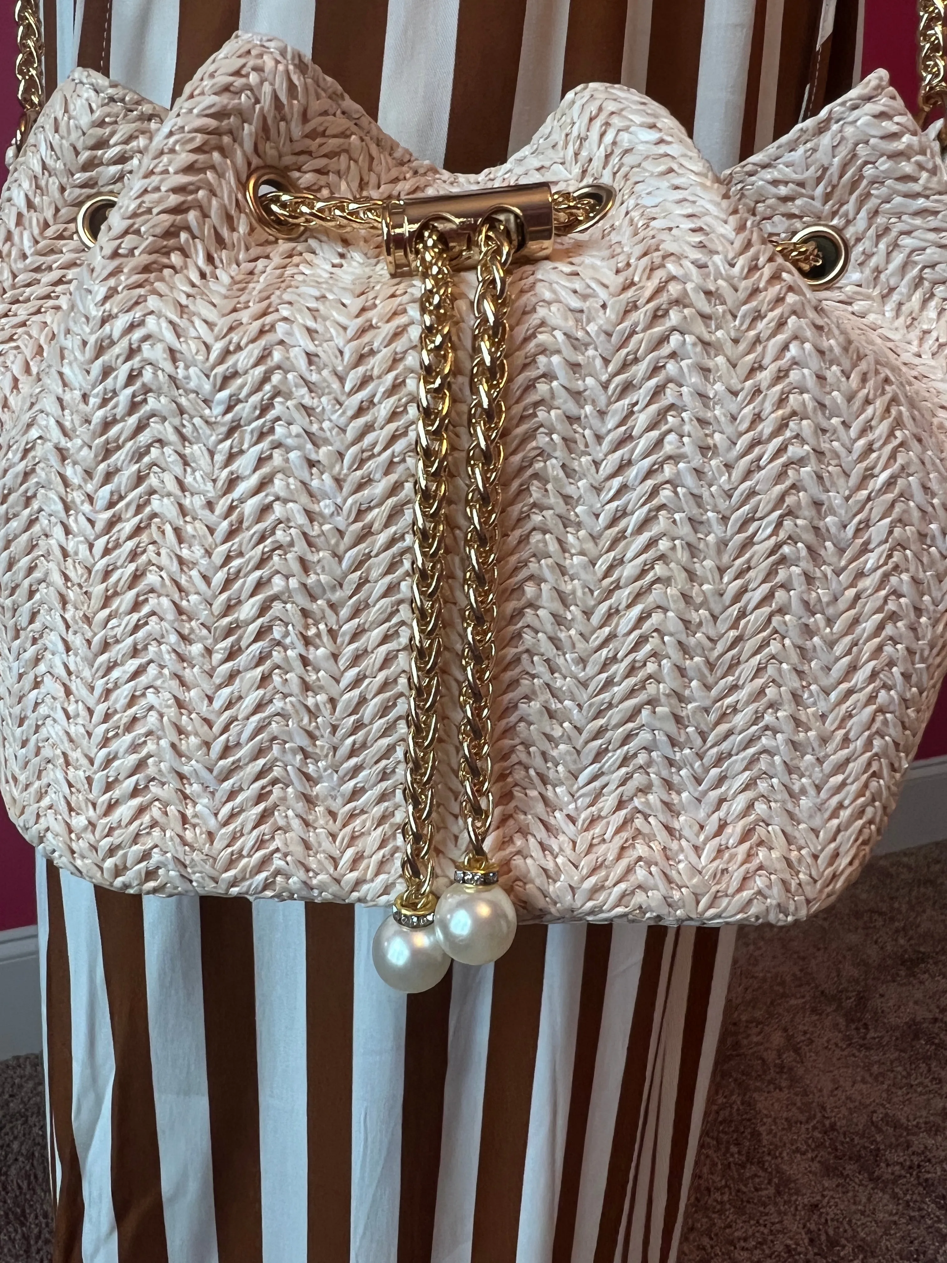 Faux Straw Bucket Crossbody Bag