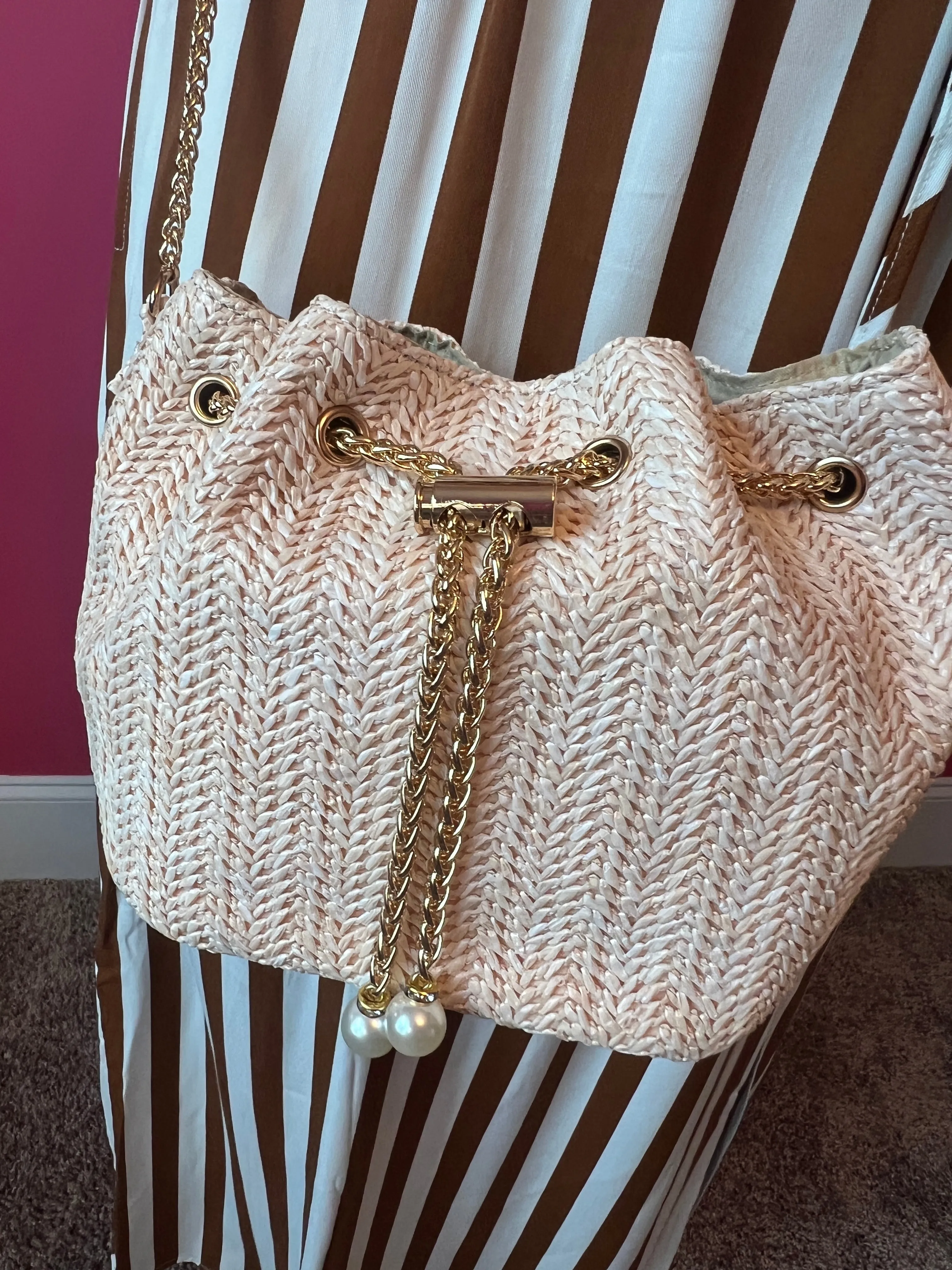 Faux Straw Bucket Crossbody Bag