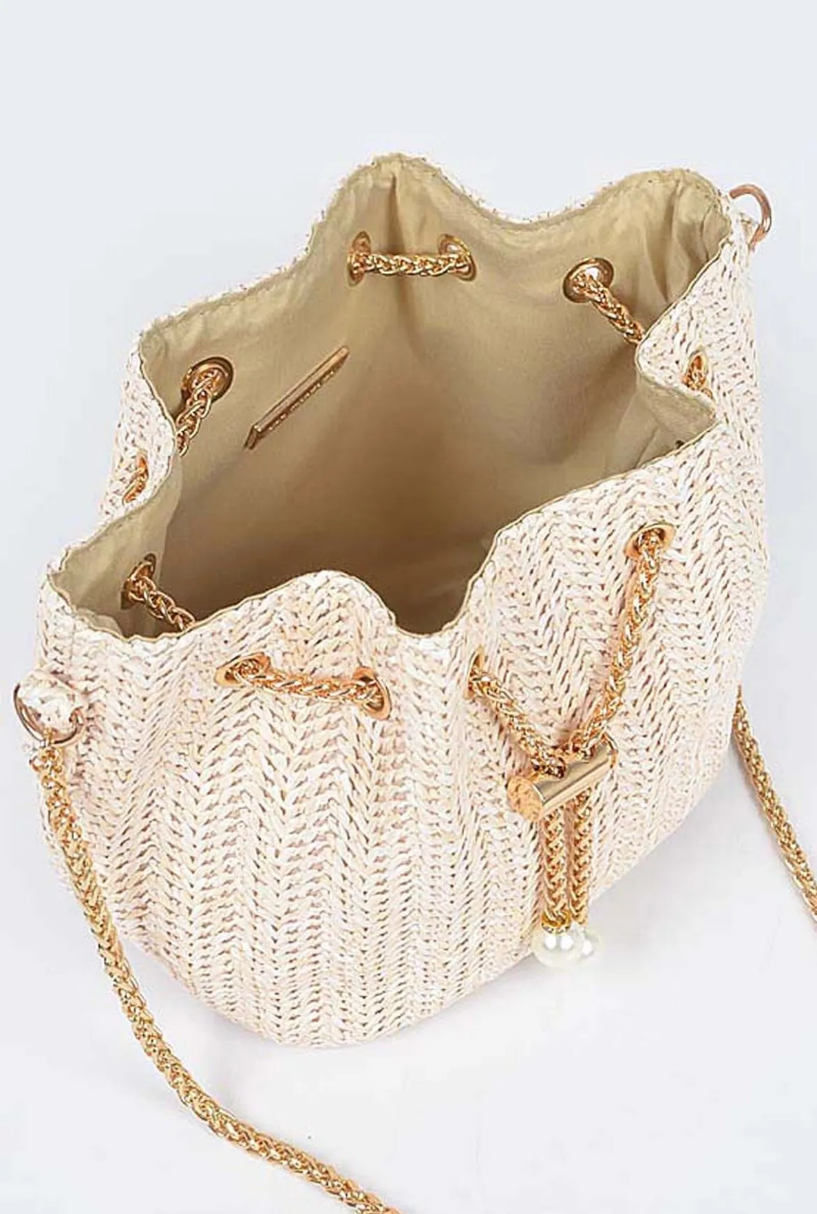 Faux Straw Bucket Crossbody Bag