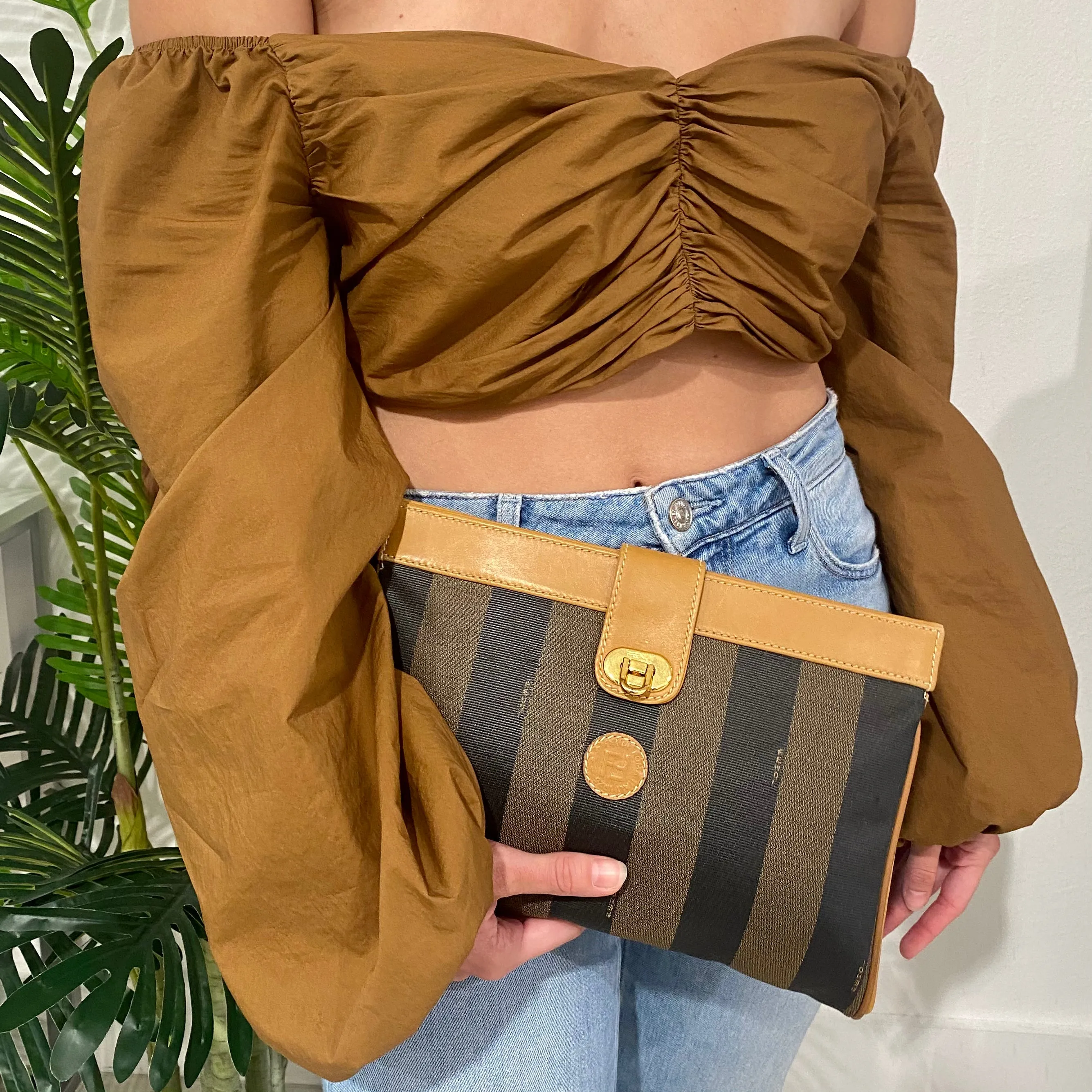 Fendi Vintage Pequin Striped Clutch