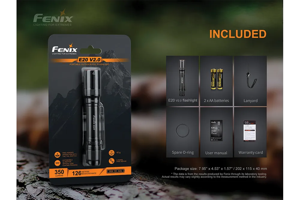 Fenix E20 V2.0 EDC Flashlight - 350 Lumens