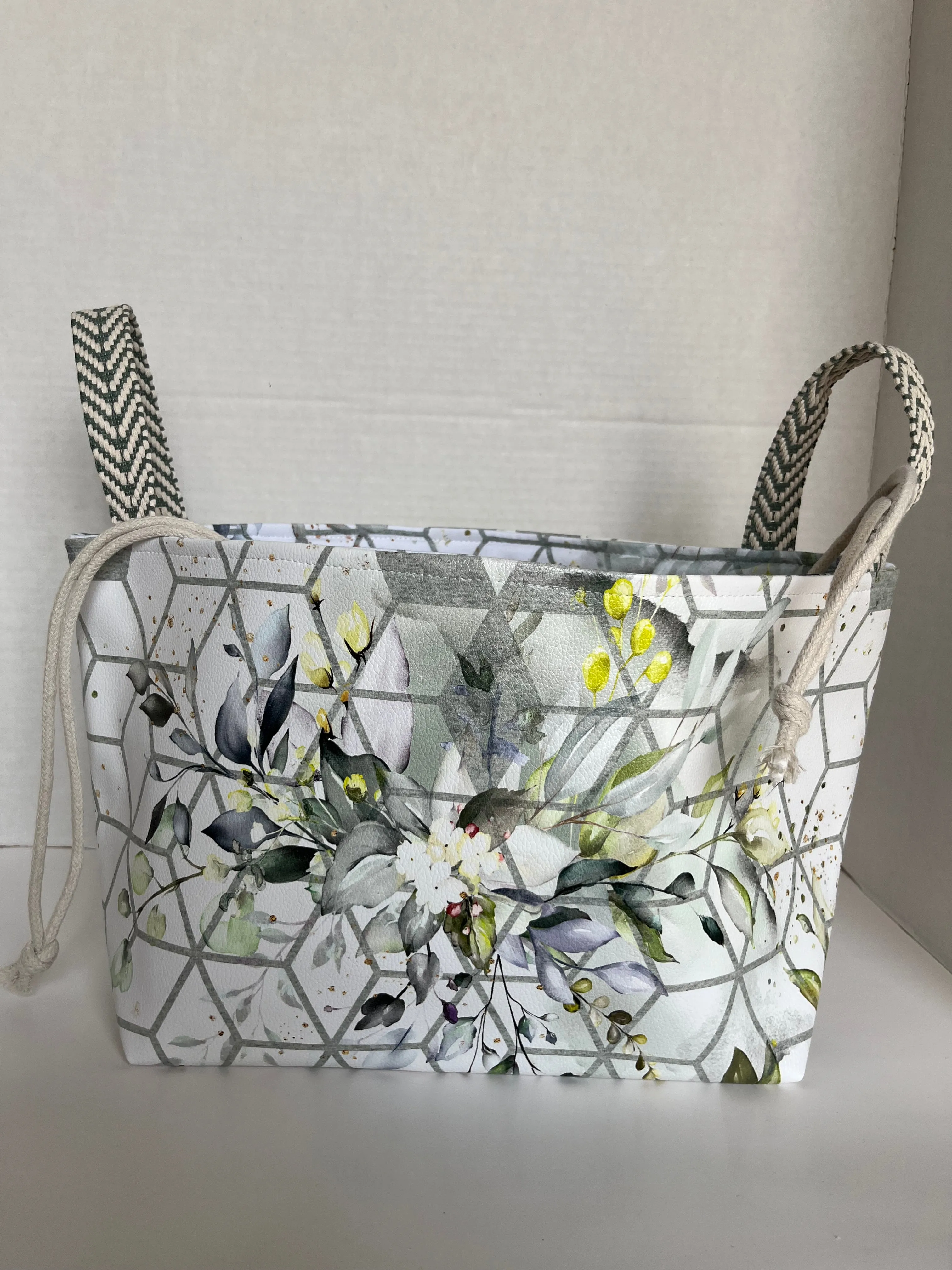 Floral Geos Vinyl Storage Bucket, Project Bag