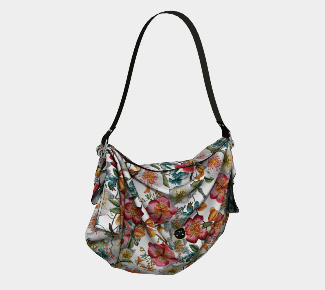 Floral Party in White Hobo Scarf Bag