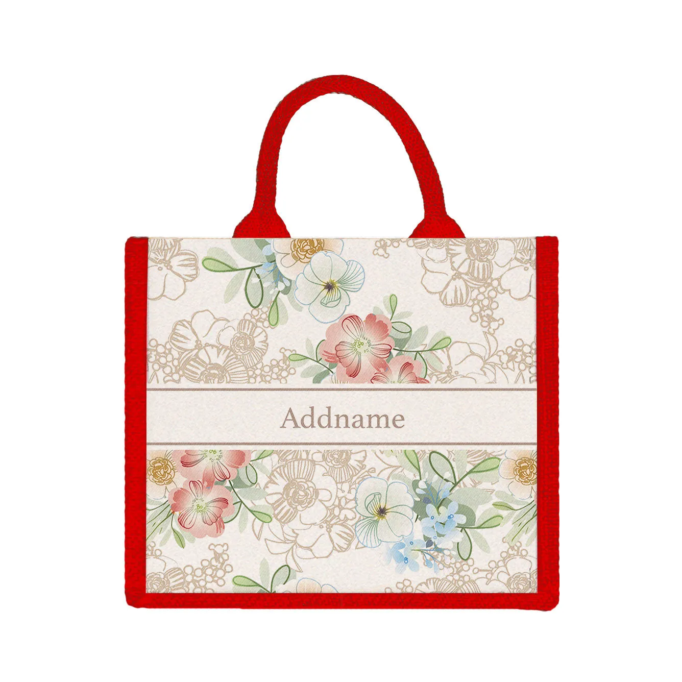 Floral Series Medium Jute Tote Bag [FREE Custom Add Name]