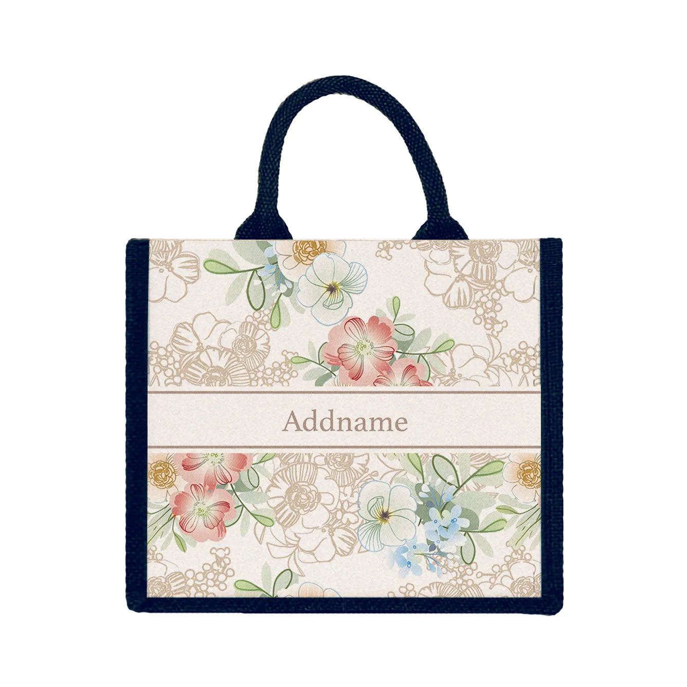 Floral Series Medium Jute Tote Bag [FREE Custom Add Name]