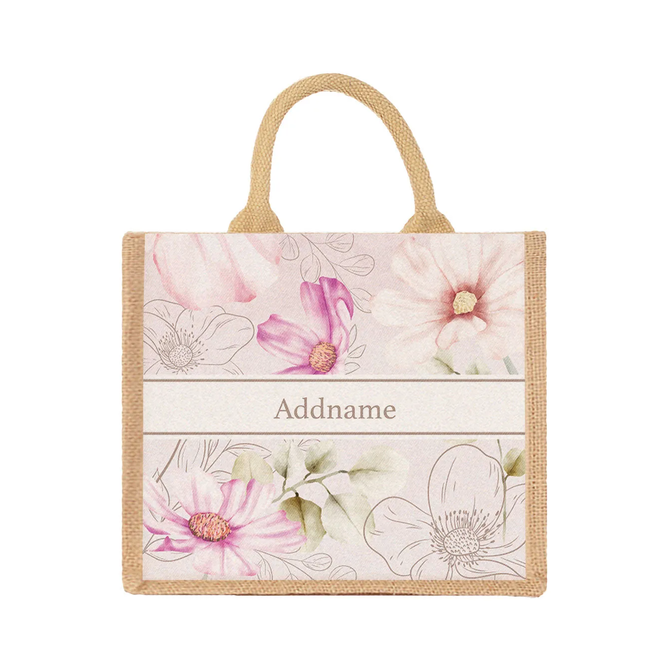 Floral Series Medium Jute Tote Bag [FREE Custom Add Name]