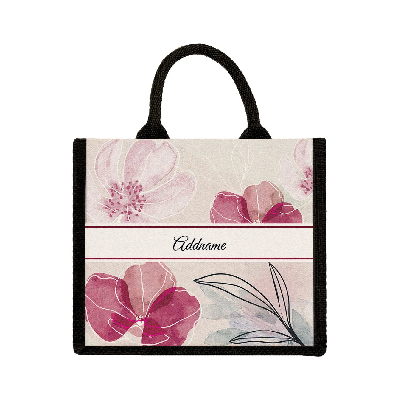 Floral Series Medium Jute Tote Bag [FREE Custom Add Name]