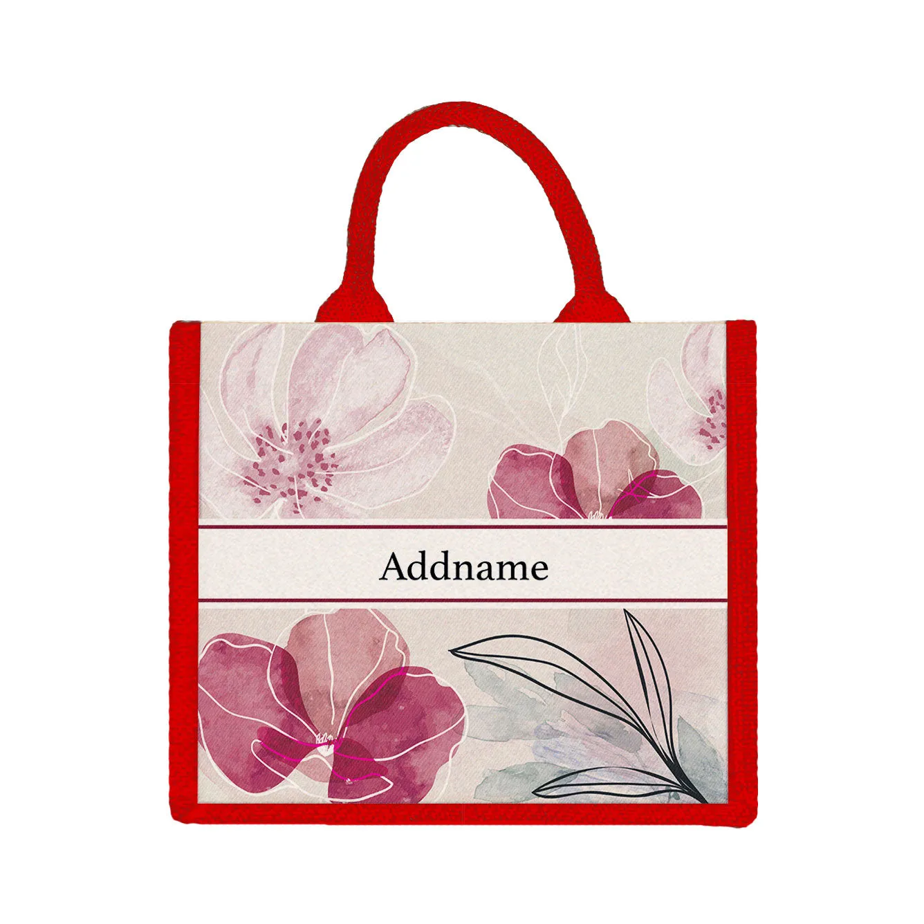 Floral Series Medium Jute Tote Bag [FREE Custom Add Name]