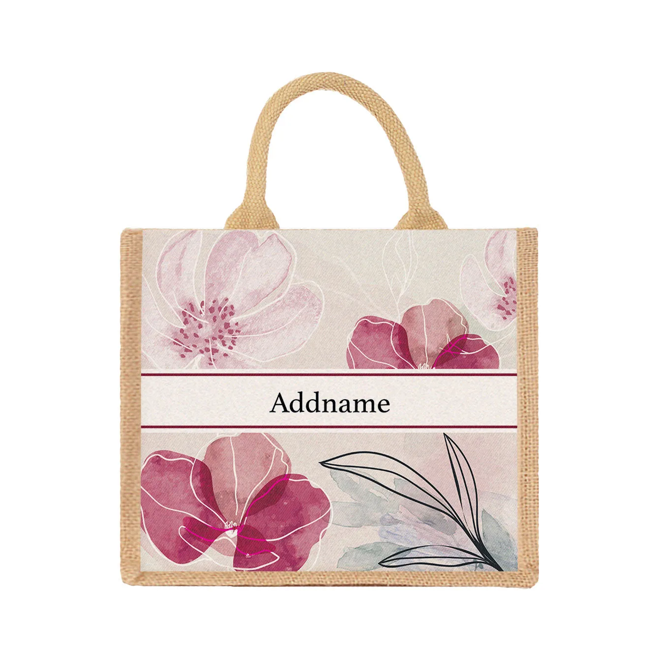 Floral Series Medium Jute Tote Bag [FREE Custom Add Name]