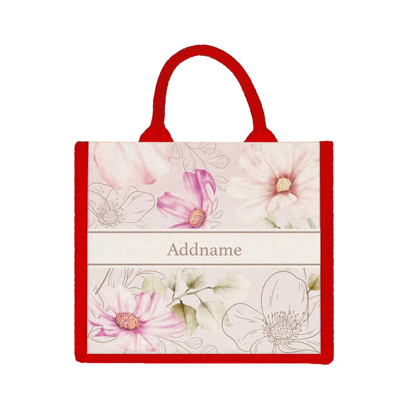 Floral Series Medium Jute Tote Bag [FREE Custom Add Name]