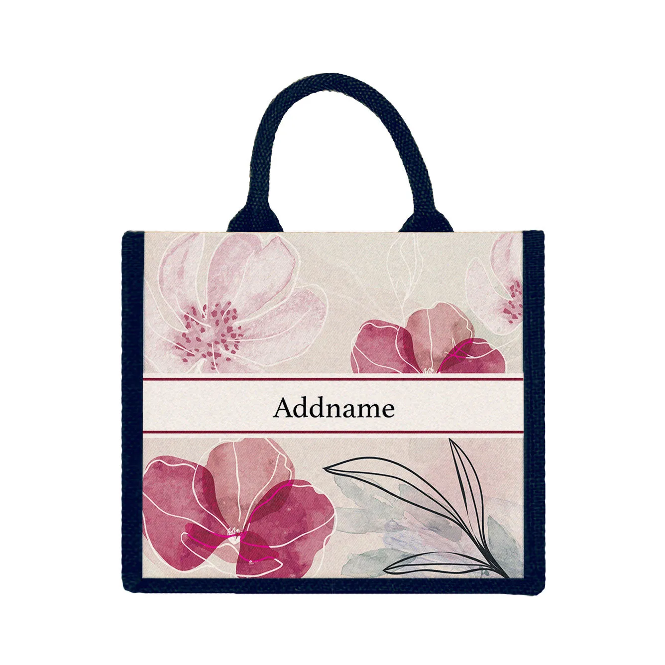 Floral Series Medium Jute Tote Bag [FREE Custom Add Name]