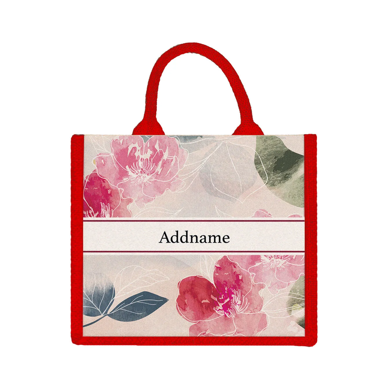 Floral Series Medium Jute Tote Bag [FREE Custom Add Name]