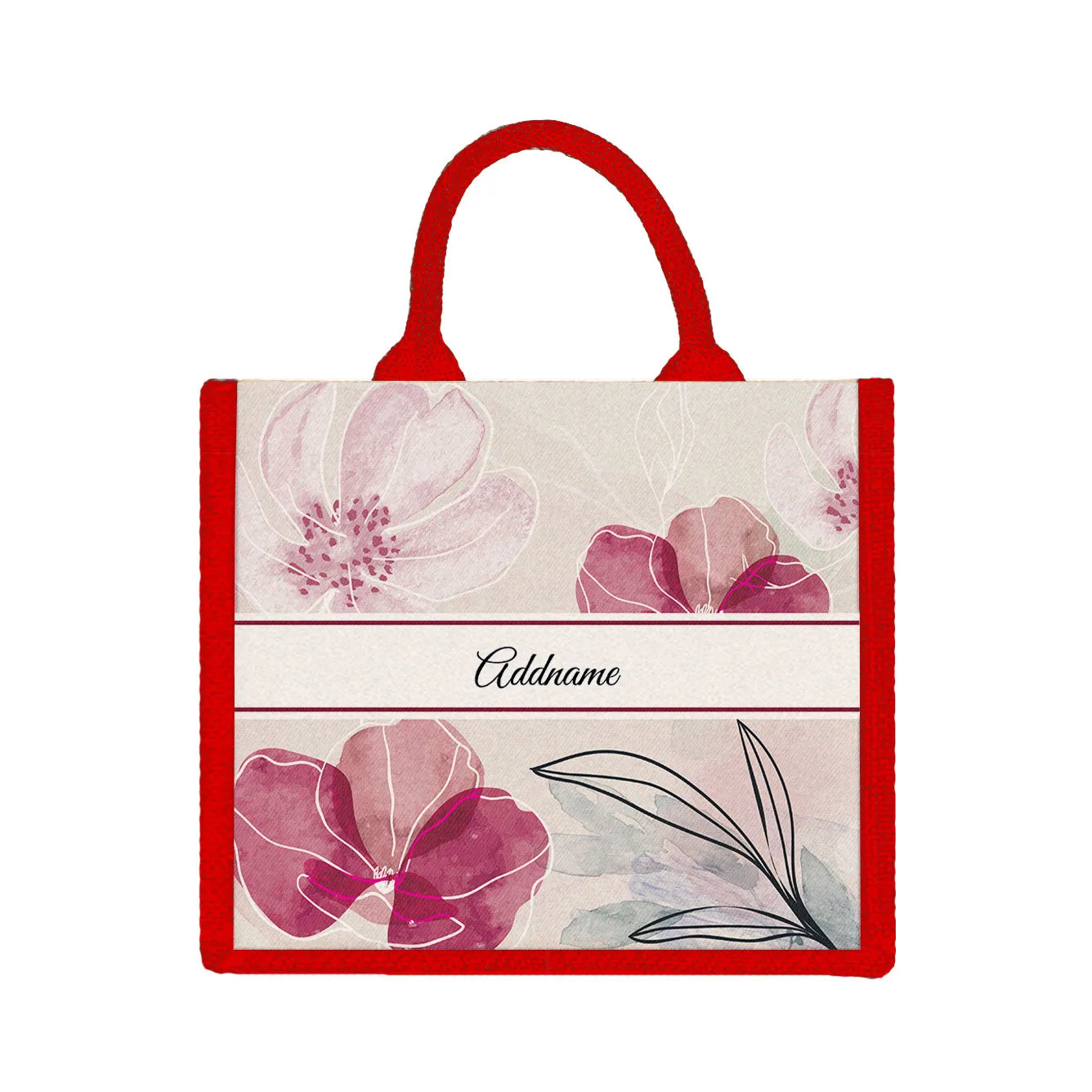 Floral Series Medium Jute Tote Bag [FREE Custom Add Name]