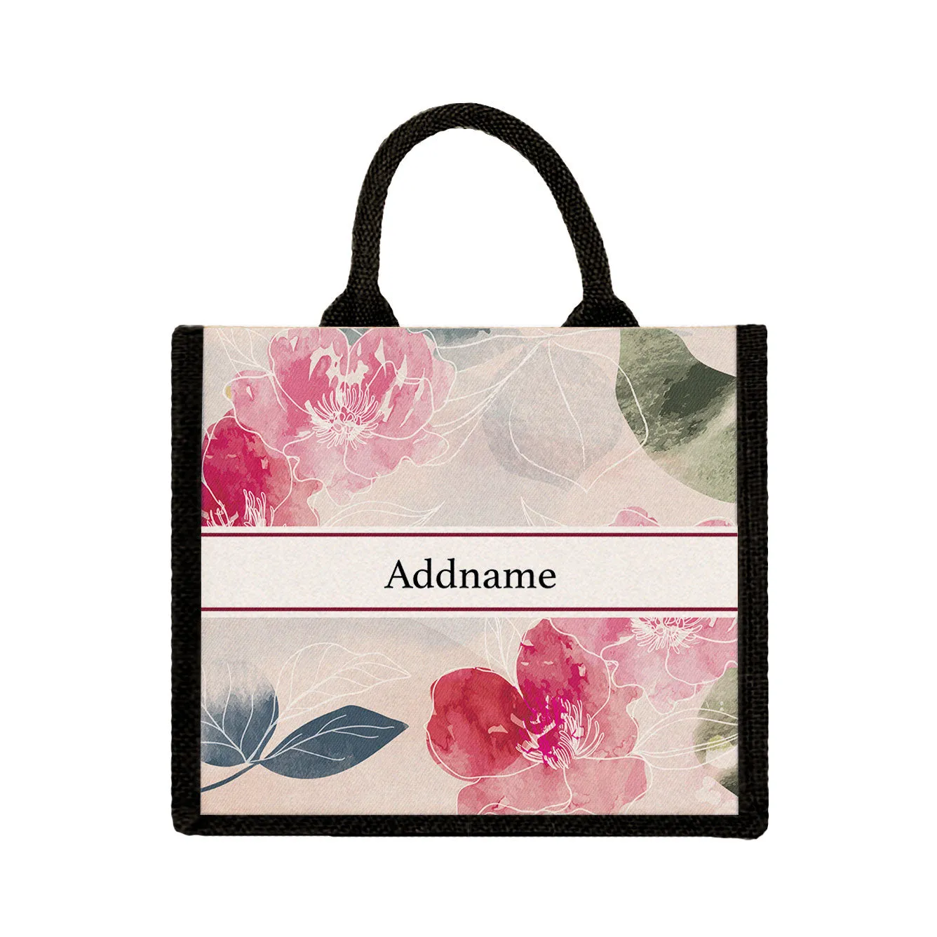 Floral Series Medium Jute Tote Bag [FREE Custom Add Name]