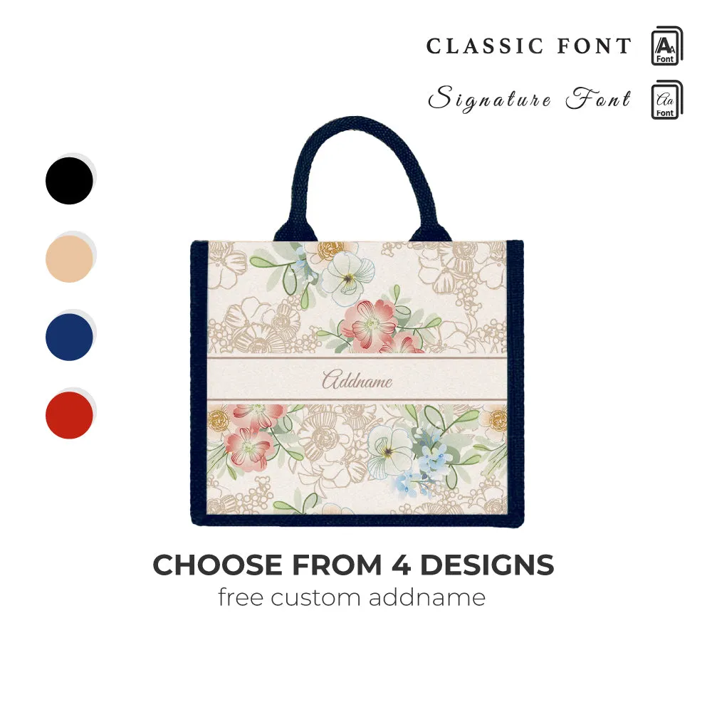 Floral Series Medium Jute Tote Bag [FREE Custom Add Name]