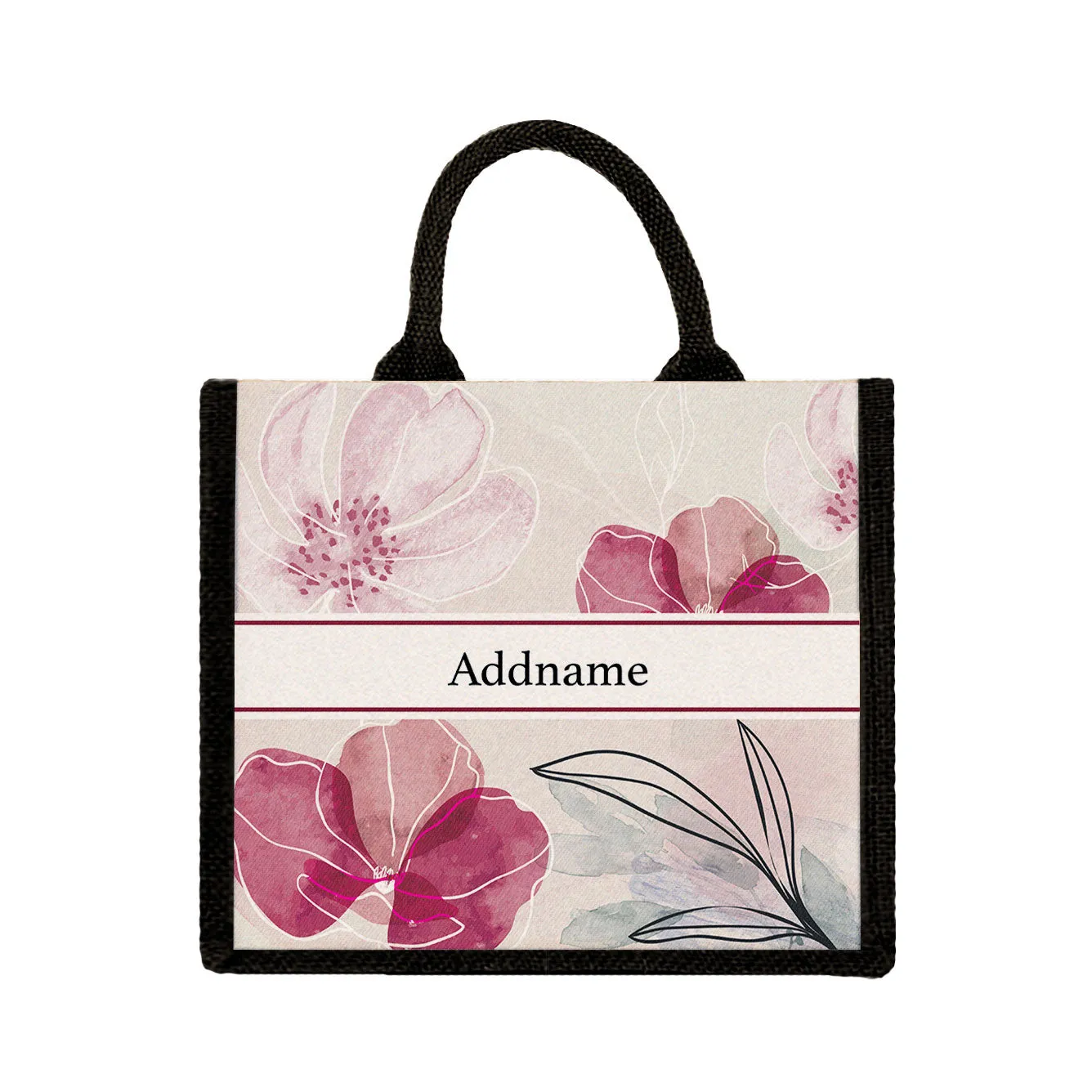 Floral Series Medium Jute Tote Bag [FREE Custom Add Name]