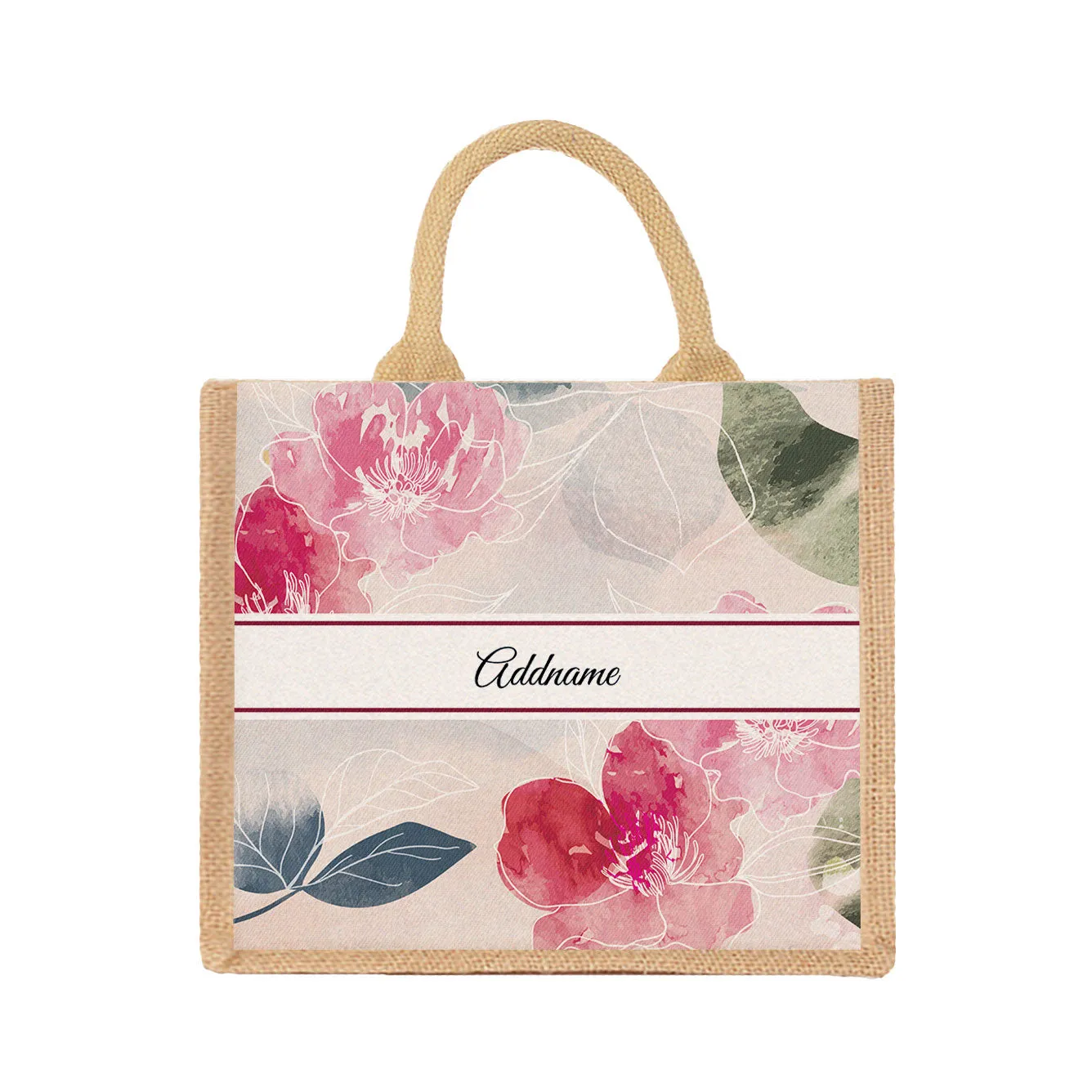 Floral Series Medium Jute Tote Bag [FREE Custom Add Name]