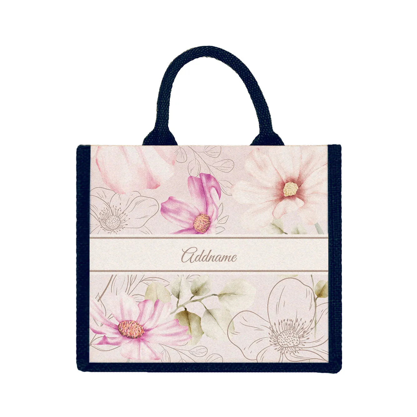 Floral Series Medium Jute Tote Bag [FREE Custom Add Name]