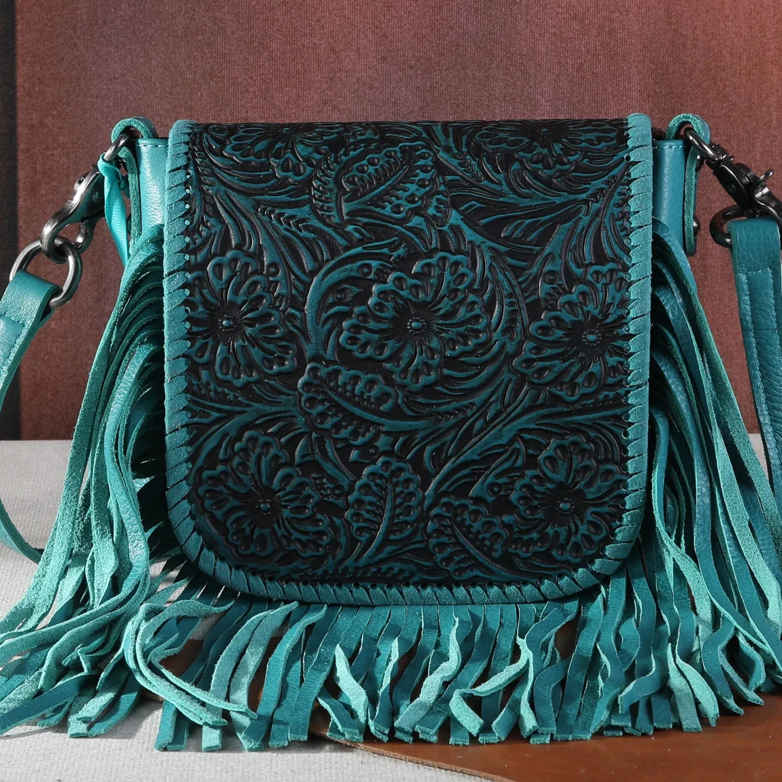 Floral Tooled Leather Crossbody