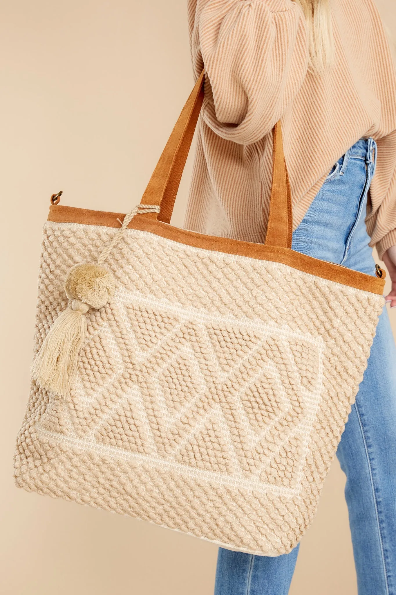 For The Essentials Tan Woven Bag