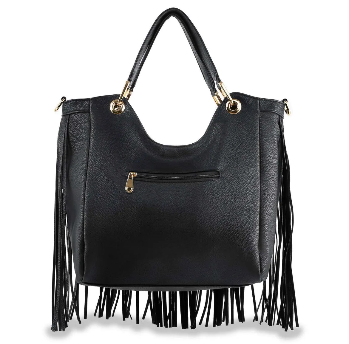 Fringed Rhinestone Accented Handbag - Black