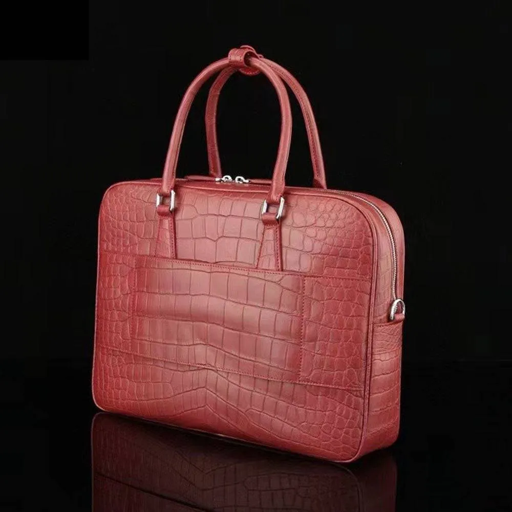 Genuine Crocodile Leather Briefcase That You Can Slide Over A Suitcase Handle  Wine Red