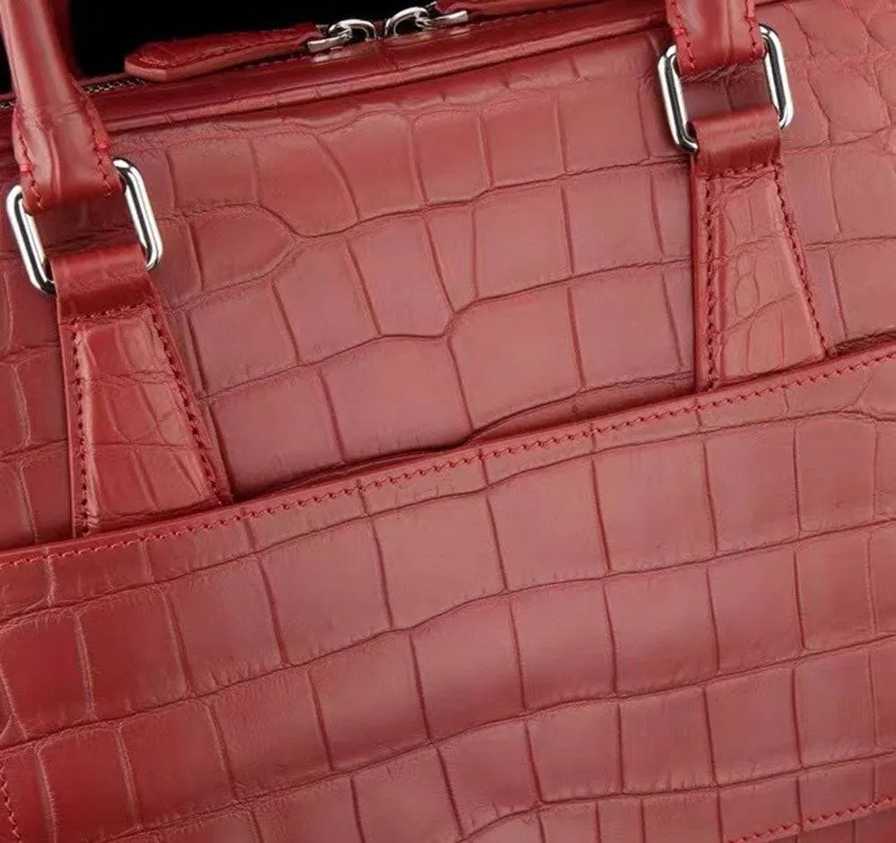 Genuine Crocodile Leather Briefcase That You Can Slide Over A Suitcase Handle  Wine Red