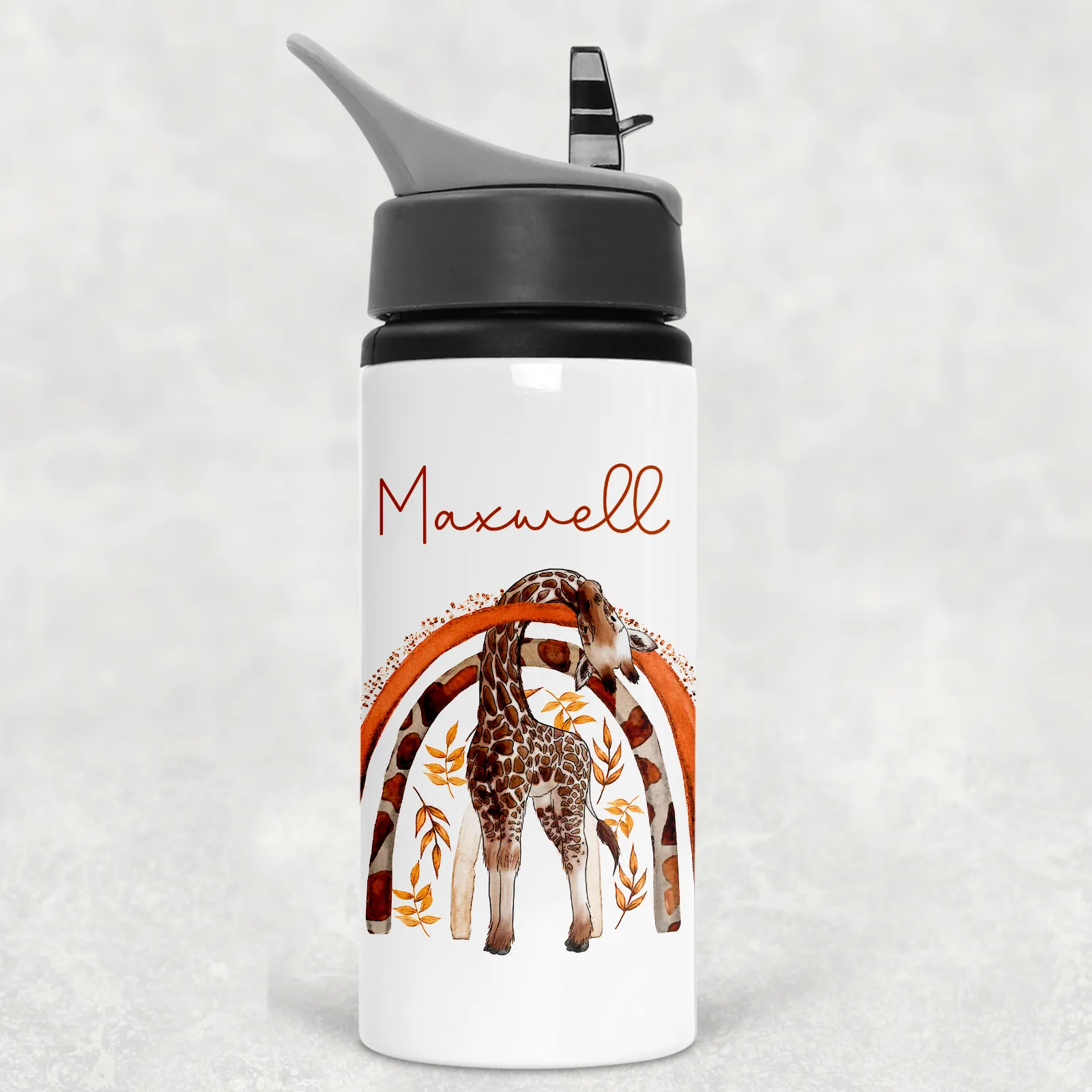 Giraffe Rainbow Personalised Aluminium Straw Water Bottle 650ml