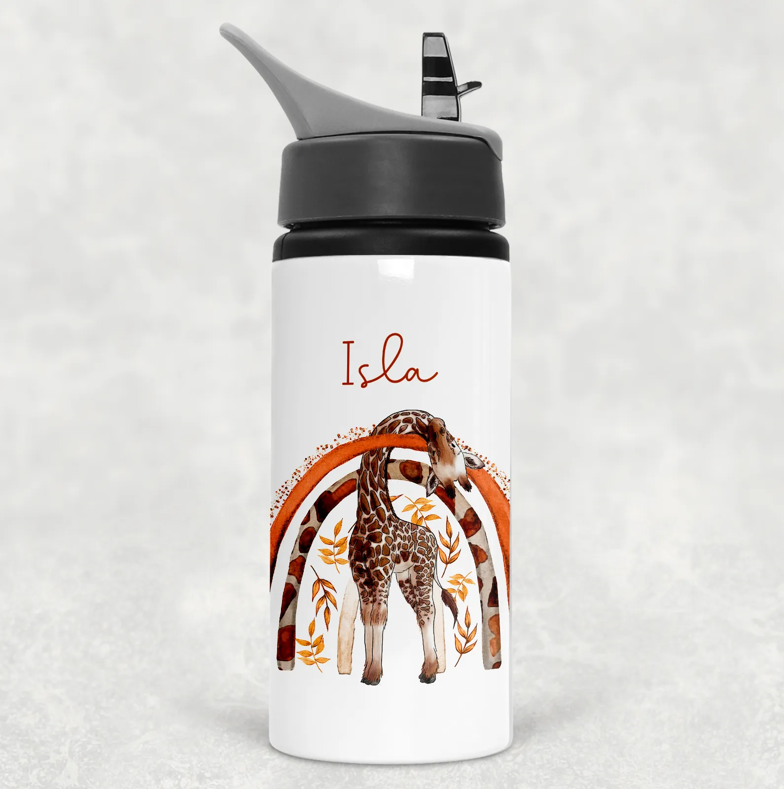 Giraffe Rainbow Personalised Aluminium Straw Water Bottle 650ml