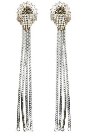 GLASS CRYSTAL STUD FRINGE DROP EARRINGS