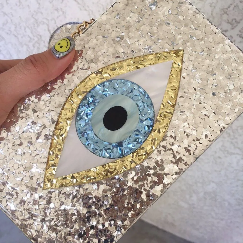 Glitter Evil Eye Hard Case Clutch