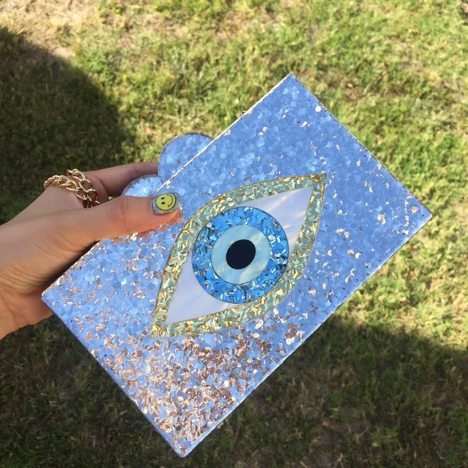 Glitter Evil Eye Hard Case Clutch