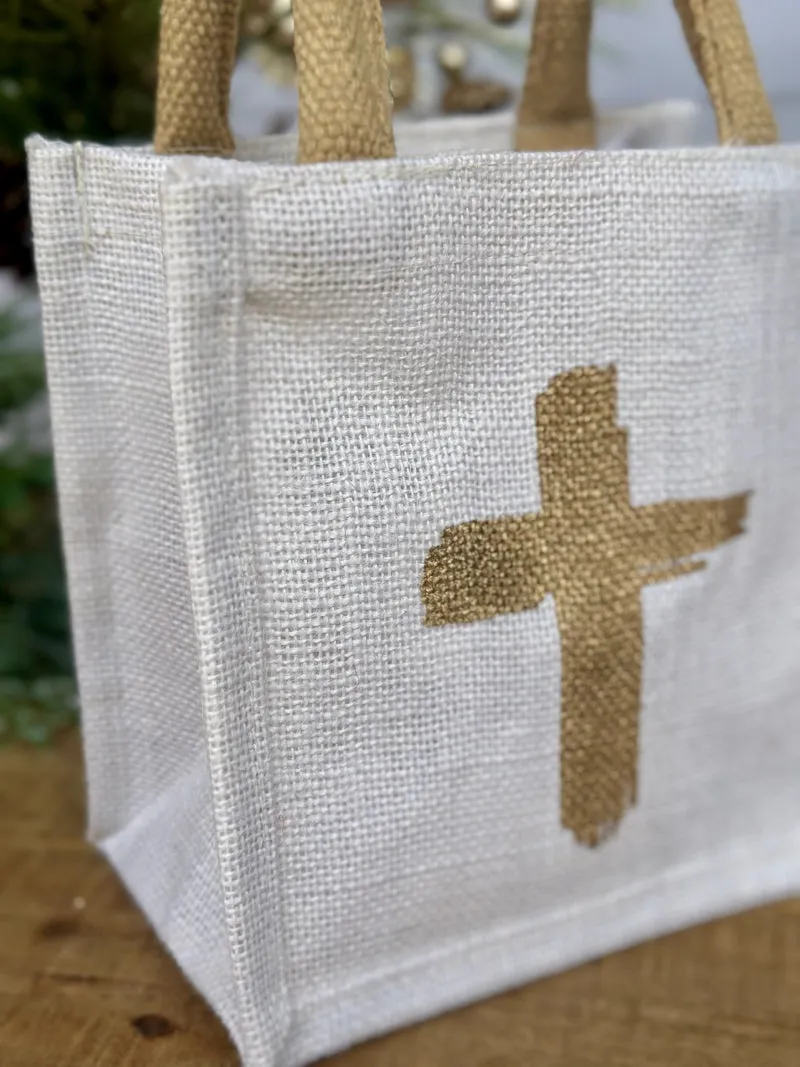 Gold Cross Gift Tote - Natural