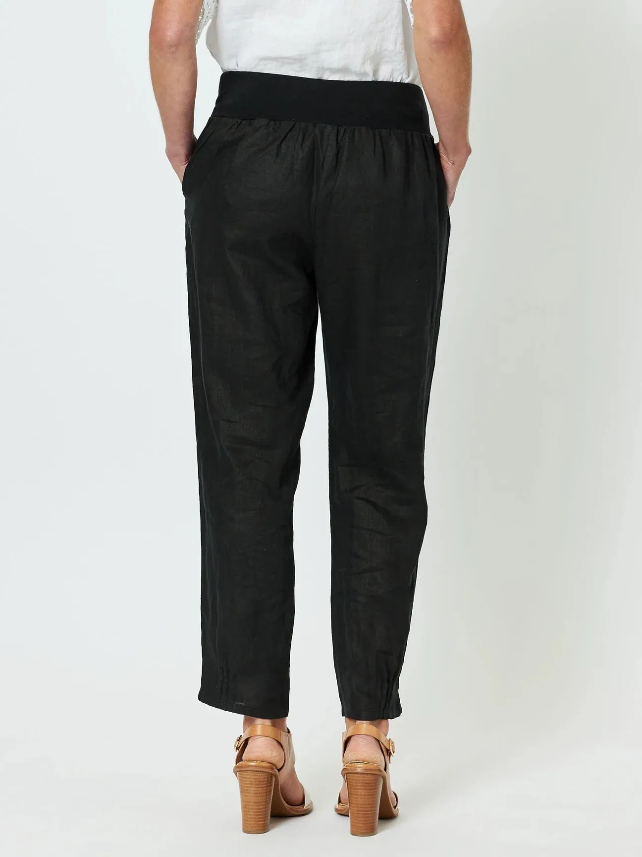 GORDON SMITH Ribbed Waist Linen Pant Black