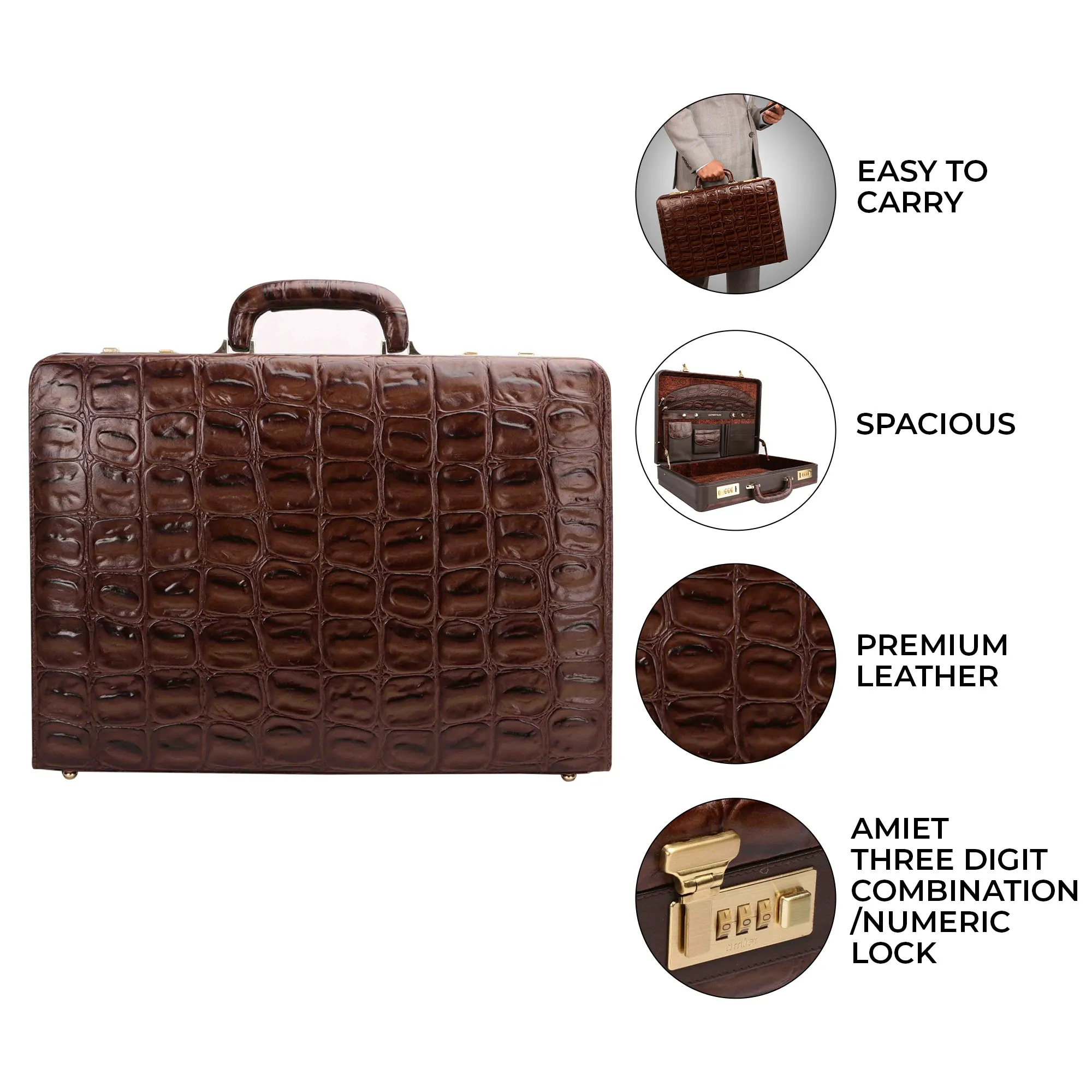 Great Dane Ruvido Double Lock- Genuine Leather Attaché | Briefcase | Advocate Briefcase | Security Briefcase | Color: Brown