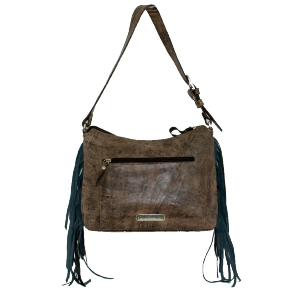 Gypsy Patch Zip Top Shoulder Bag - Charcoal Brown