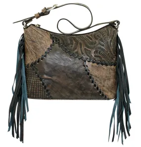 Gypsy Patch Zip Top Shoulder Bag - Charcoal Brown