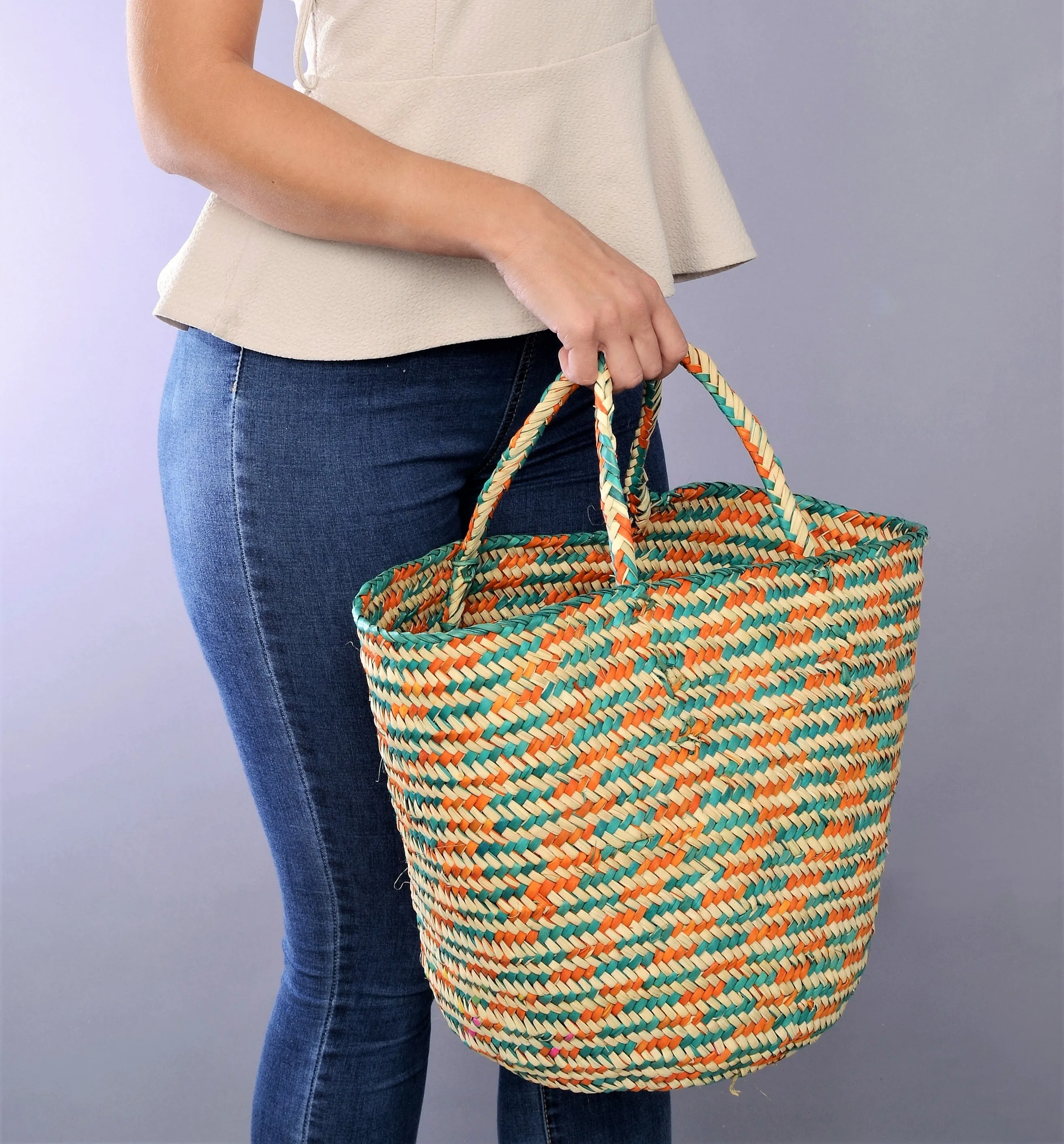 Happy palm leaves colorful basket bag