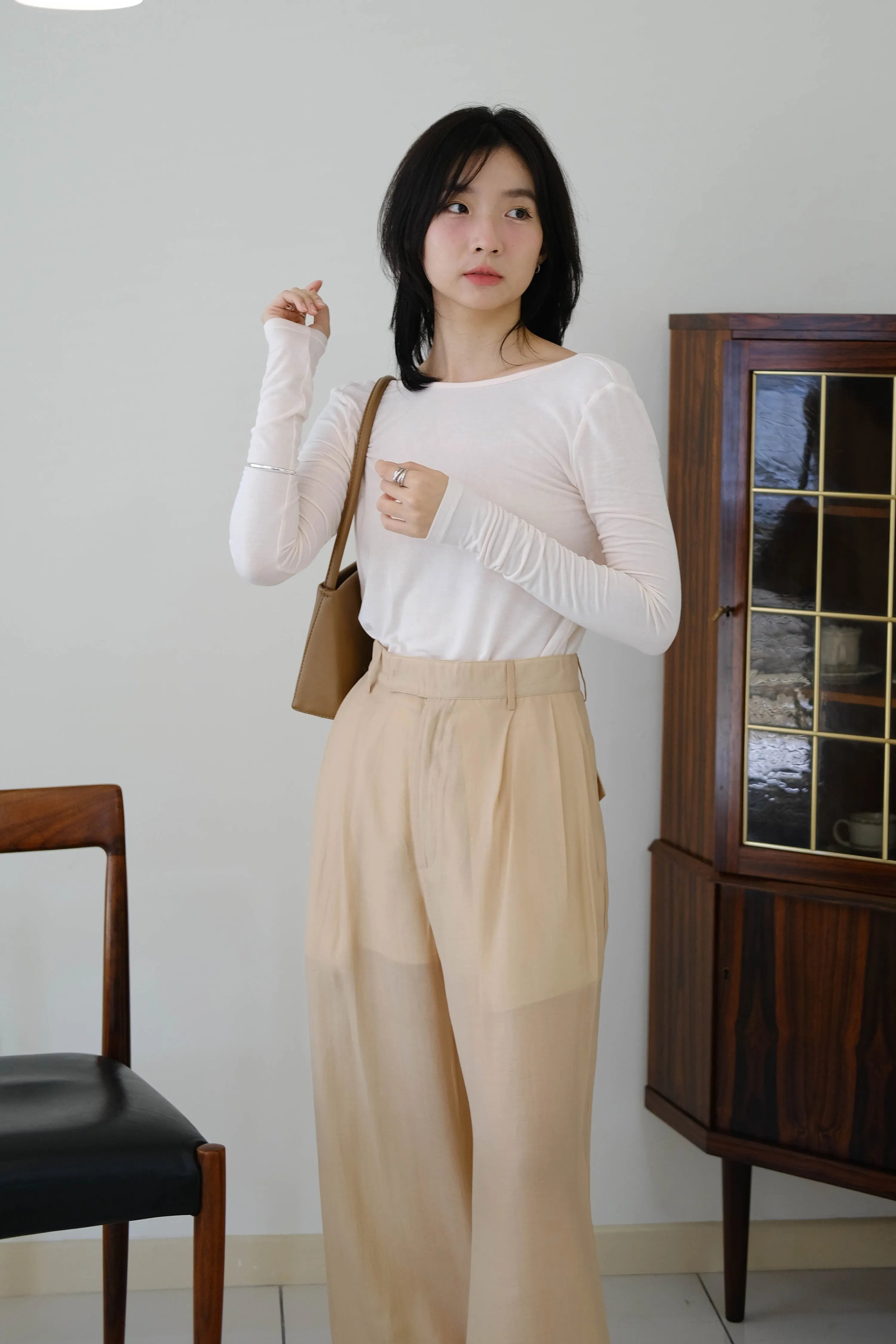 High-waisted Wide-leg Sunscreen Trousers in Almond