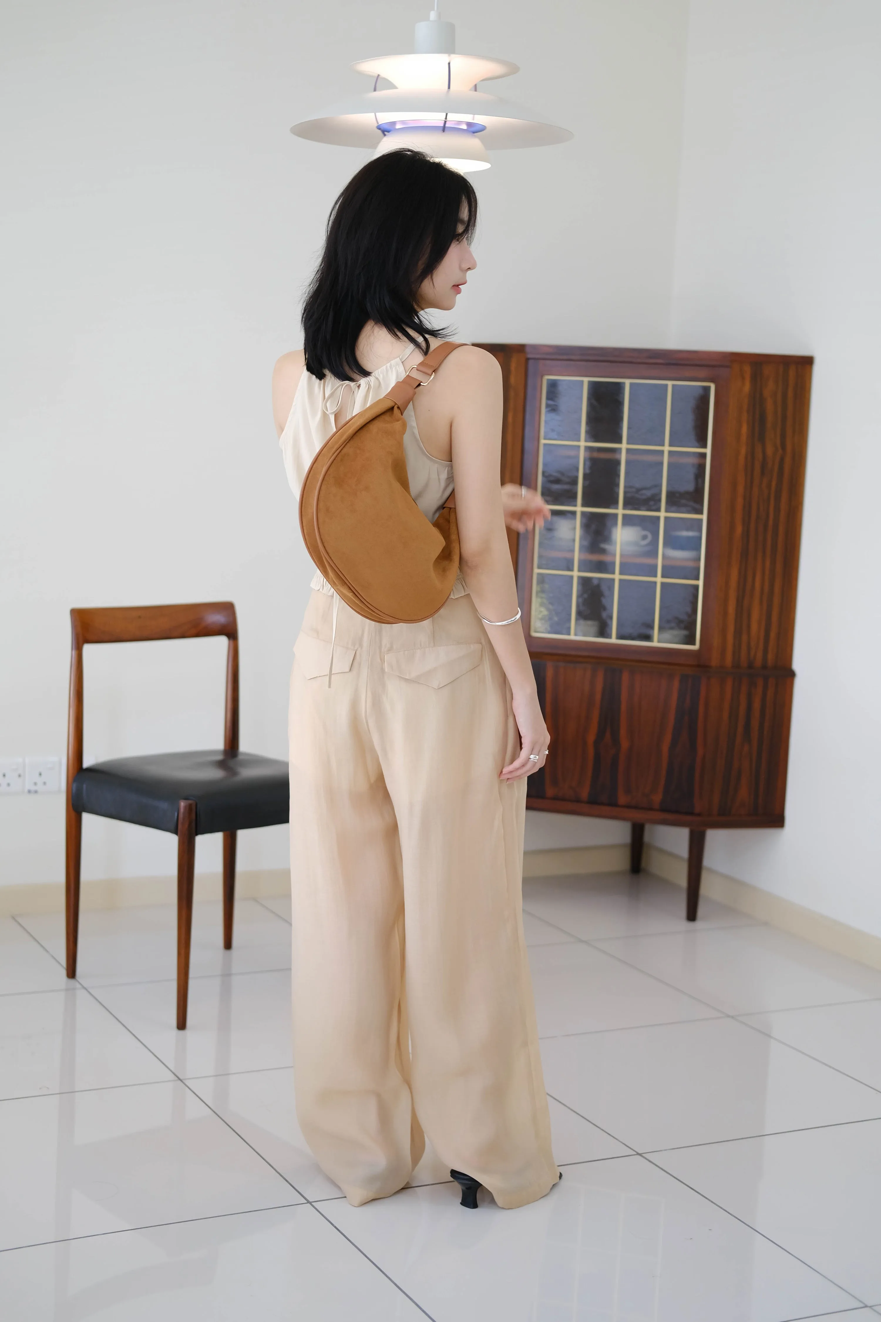 High-waisted Wide-leg Sunscreen Trousers in Almond