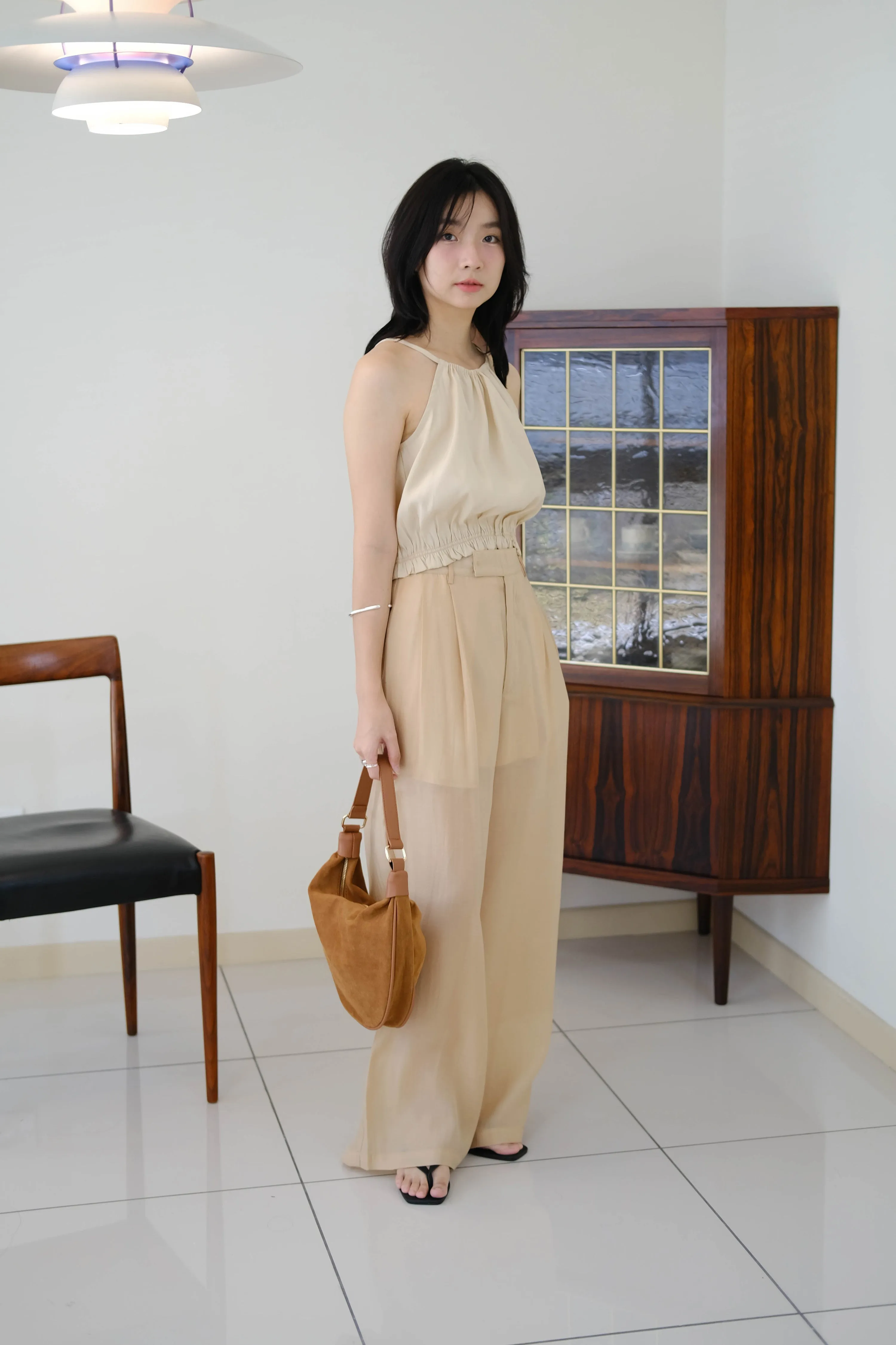 High-waisted Wide-leg Sunscreen Trousers in Almond