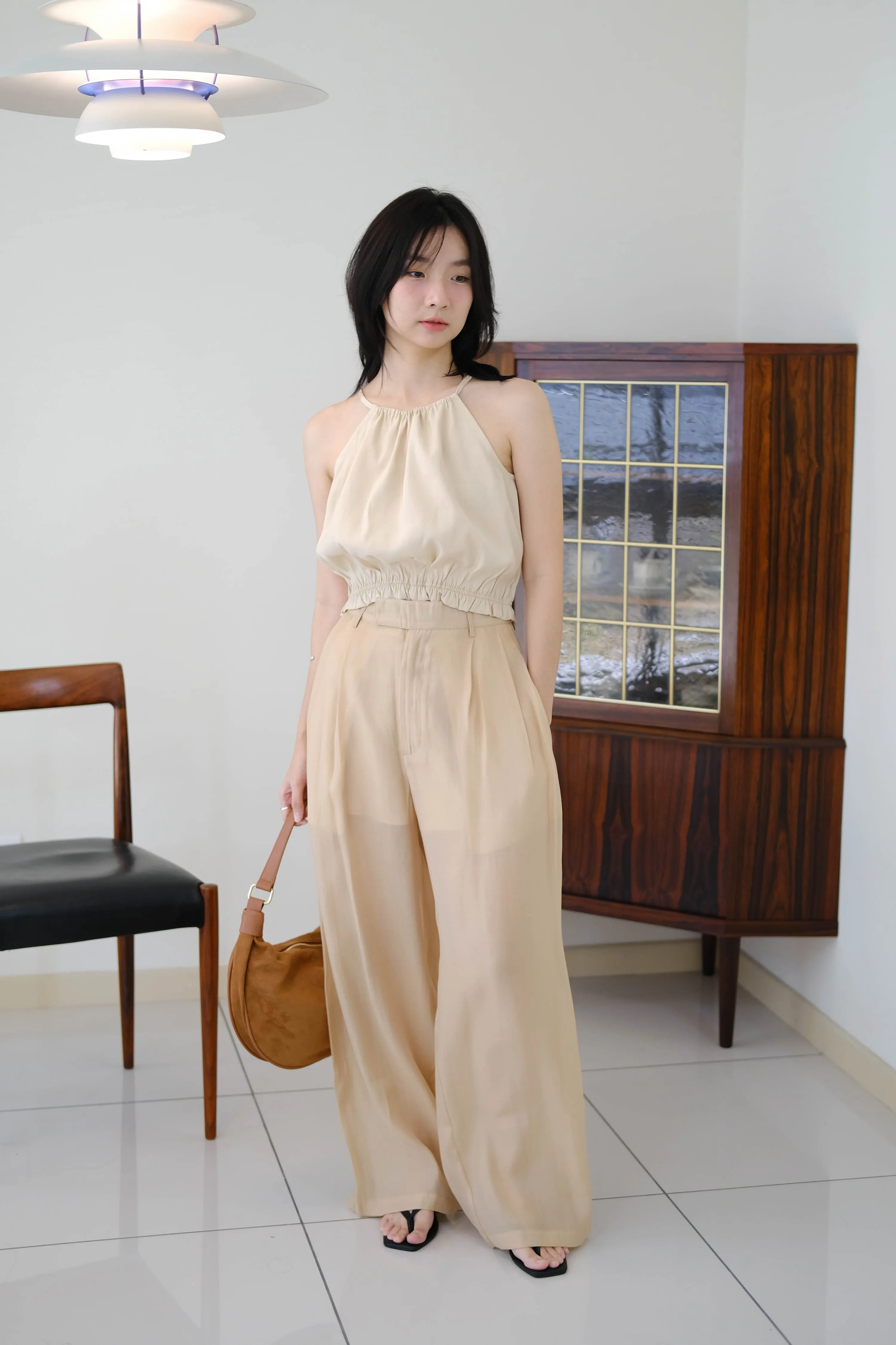 High-waisted Wide-leg Sunscreen Trousers in Almond