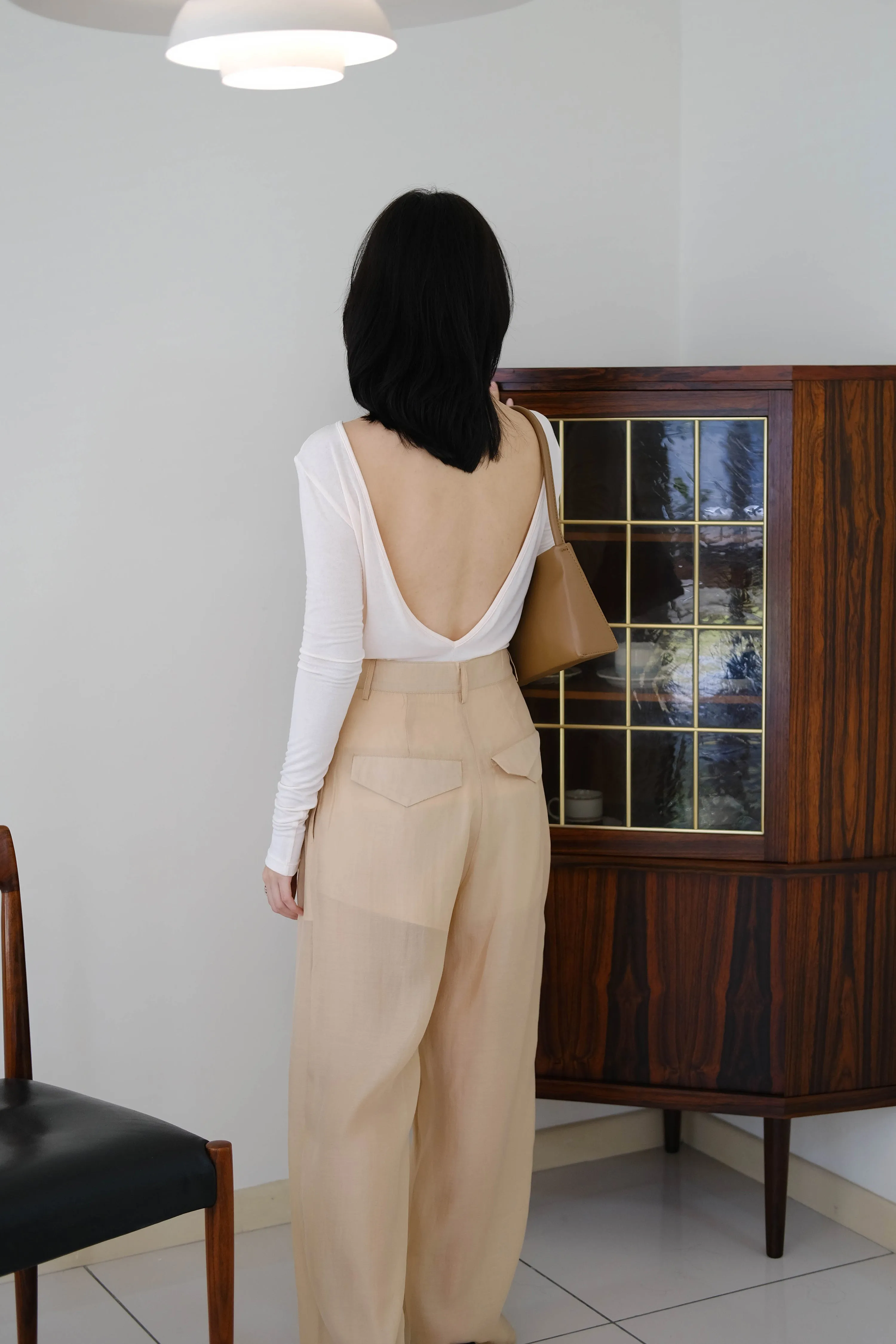 High-waisted Wide-leg Sunscreen Trousers in Almond